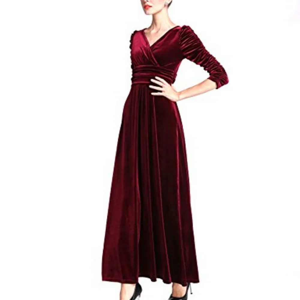 Elegant Burgundy Velvet Gown - Picture 2 of 3